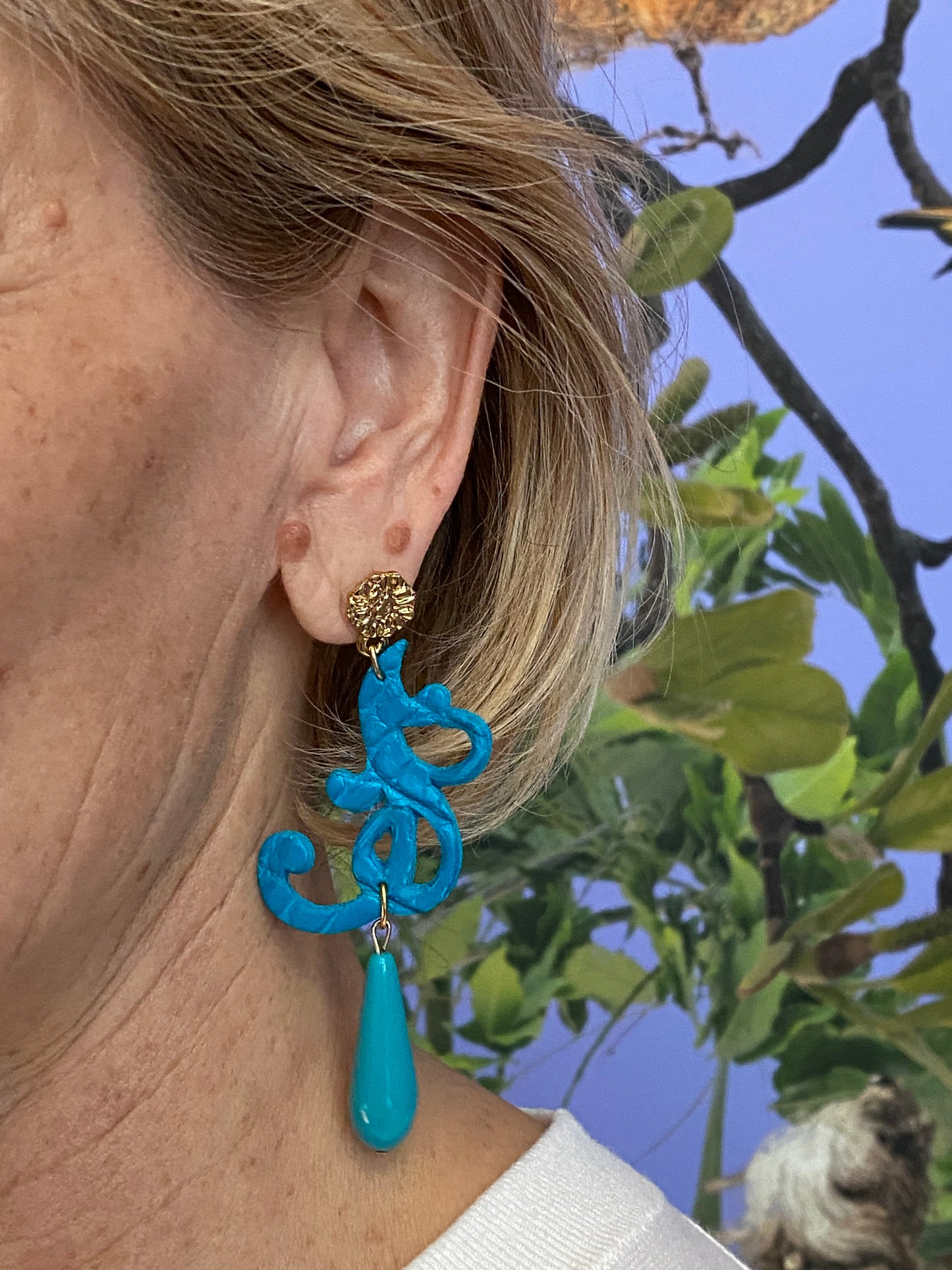 ORECCHINI DONNA RICAMO INTRECCIO IN PELLE E PENDENTE - Collezione Napoli