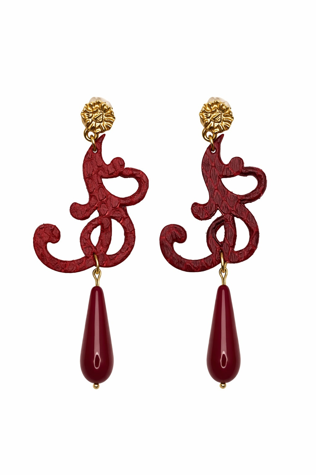 ORECCHINI DONNA RICAMO INTRECCIO IN PELLE E PENDENTE - Collezione Napoli